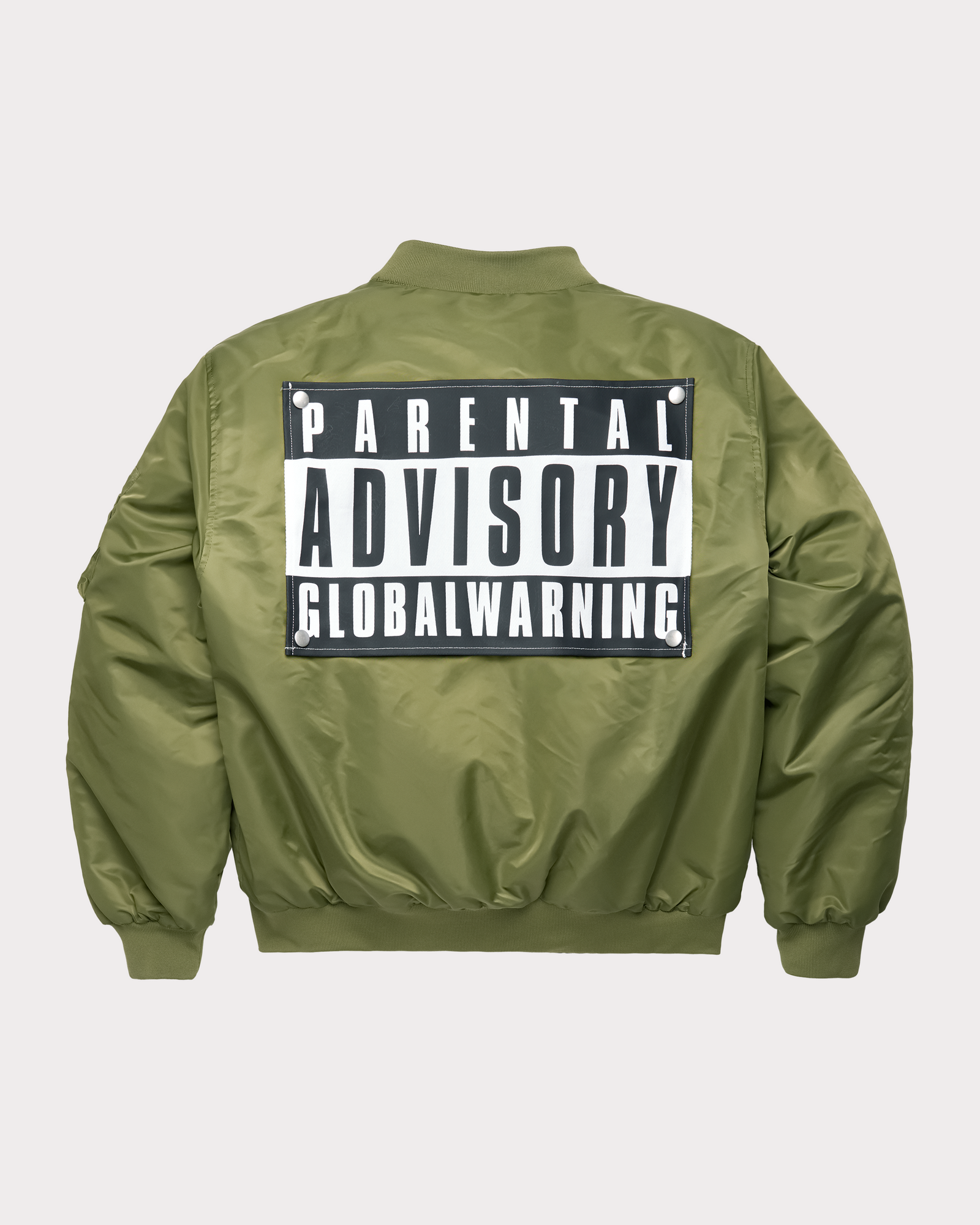 DESOCIALIZED: HOODED GREEN BOMBER JACKET WITH PATCHES
