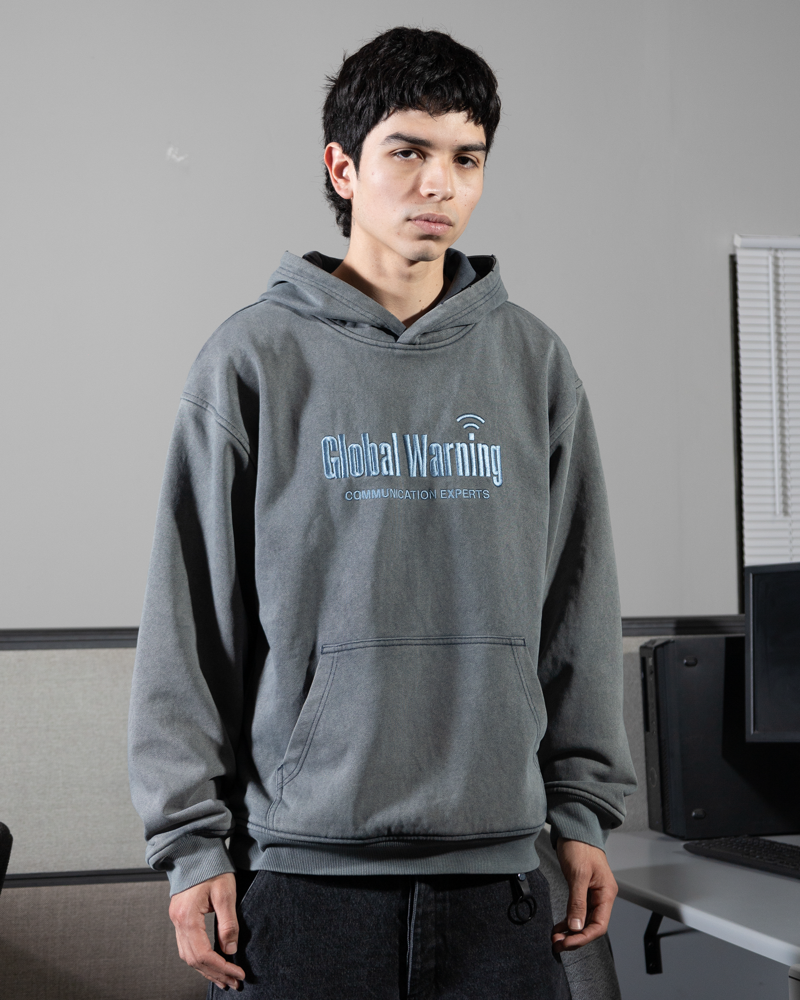 DESOCIALIZED DOUBLE LAYERED "COMMUNICATION EXPERTS" WASHED HOODIE